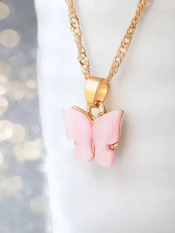 Combo of 2 Gold Plated Pink and Blue Mariposa Pendant