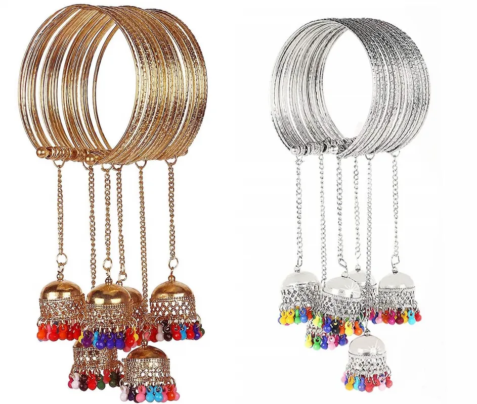 Combo of 2 Golden & Silver Bangle Bracelet with Jhumki