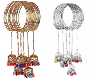 Combo of 2 Golden & Silver Bangle Bracelet with Jhumki