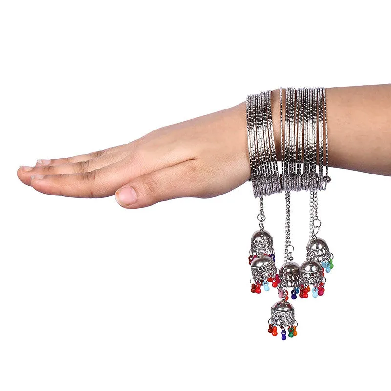 Combo of 2 Golden & Silver Bangle Bracelet with Jhumki