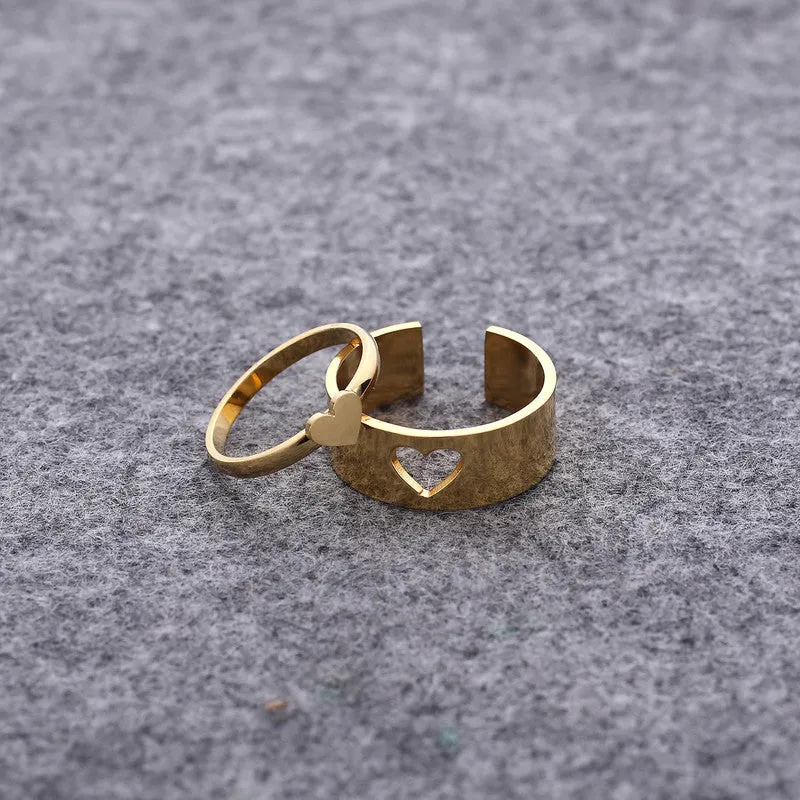 Combo Of 2 Heart Matching Wrap Finger Couple Ring