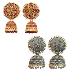 Combo of 2 Maroon and Grey Pearls Dome Shape Jhumki