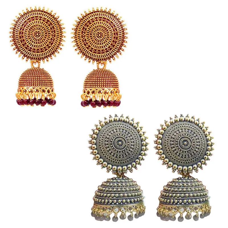 Combo of 2 Maroon and Grey Pearls Dome Shape Jhumki