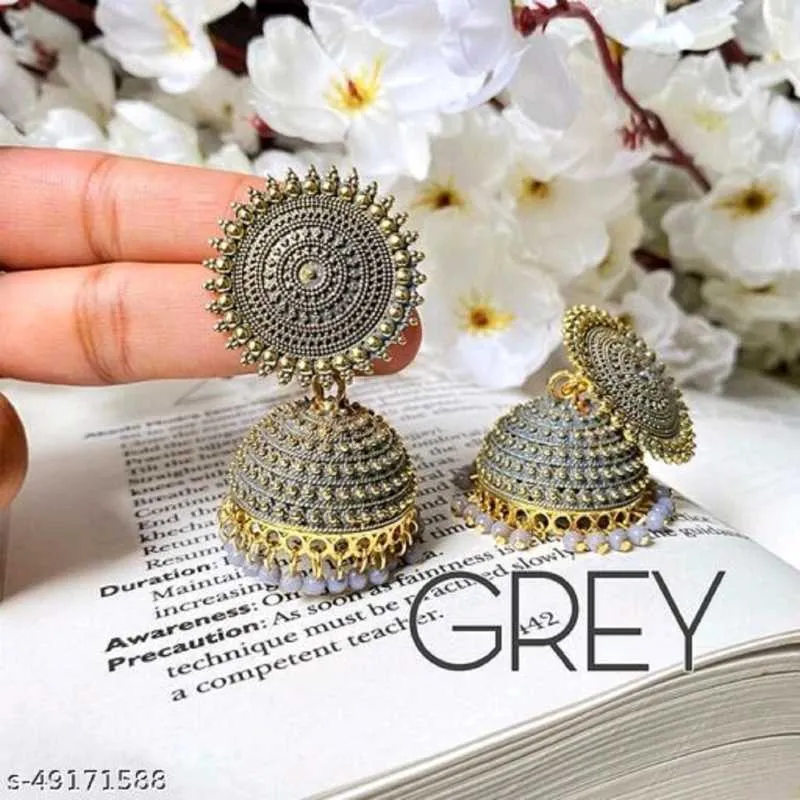 Combo of 2 Maroon and Grey Pearls Dome Shape Jhumki