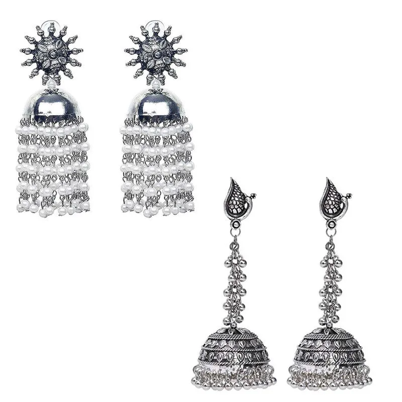 Combo of 2 Peacock and Pearls Chain Jhumki