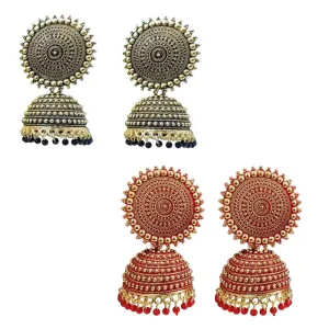Combo of 2 Red and Black Pearls Drop Dome Shape Jhumki