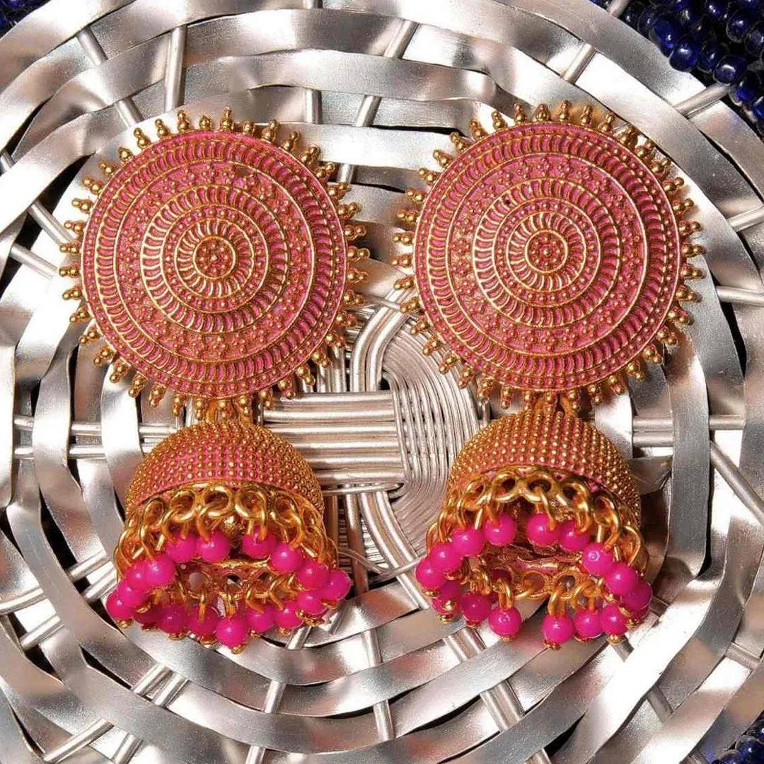 Combo of 2 Red and Pink Pearls Dome Shape Jhumki