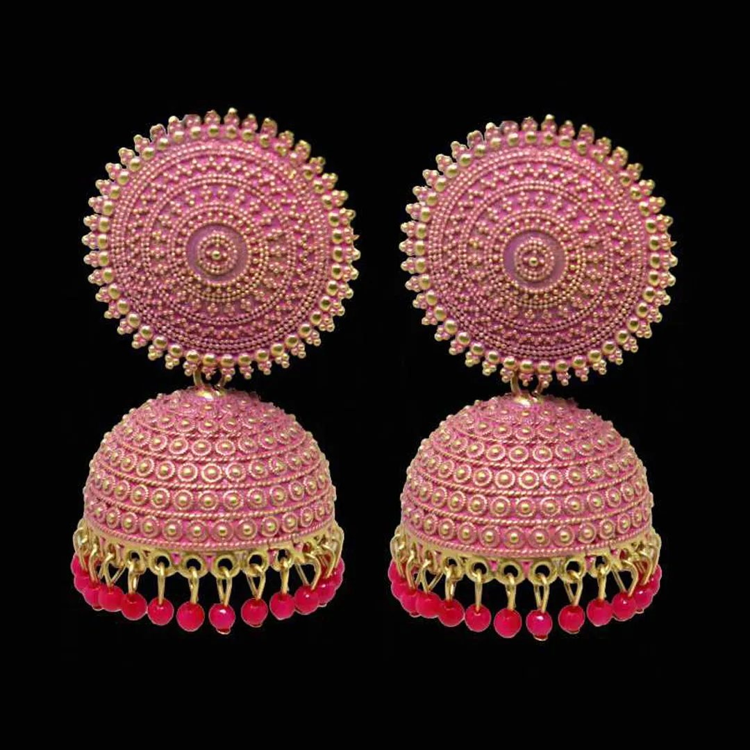 Combo of 2 Red and Pink Pearls Dome Shape Jhumki