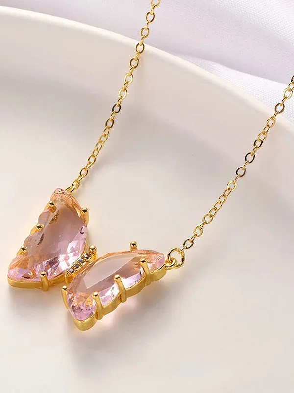 Combo of 2 Rose Pink Crystal and Mariposa Butterfly Pendant
