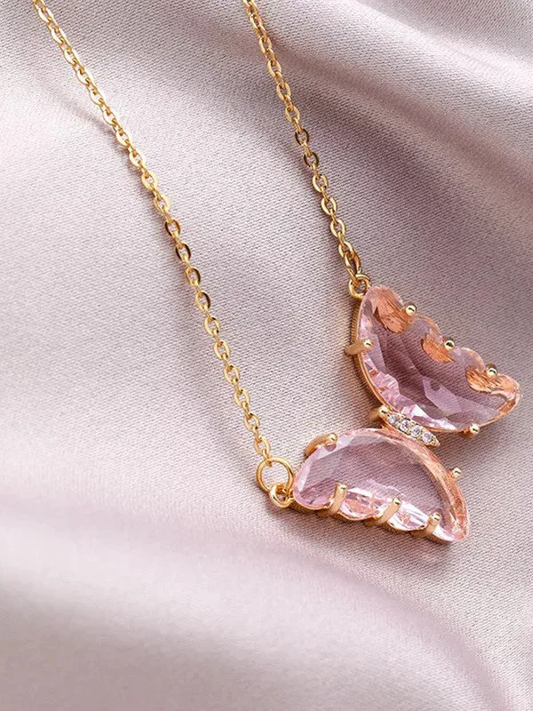 Combo of 2 Rose Pink Crystal and Mariposa Butterfly Pendant