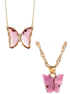 Combo of 2 Rose Pink Crystal and Mariposa Butterfly Pendant