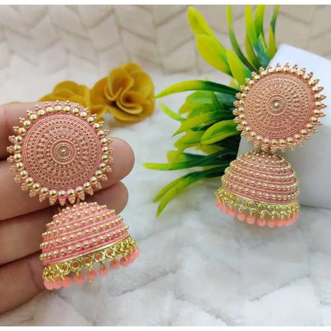 Combo of 2 Seagreen and Peach Pearls Dome Shape Jhumki