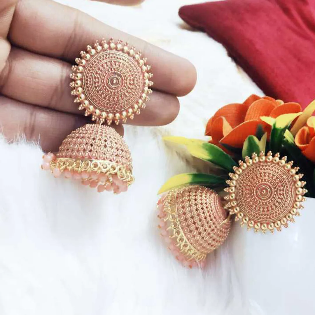 Combo of 2 Seagreen and Peach Pearls Dome Shape Jhumki