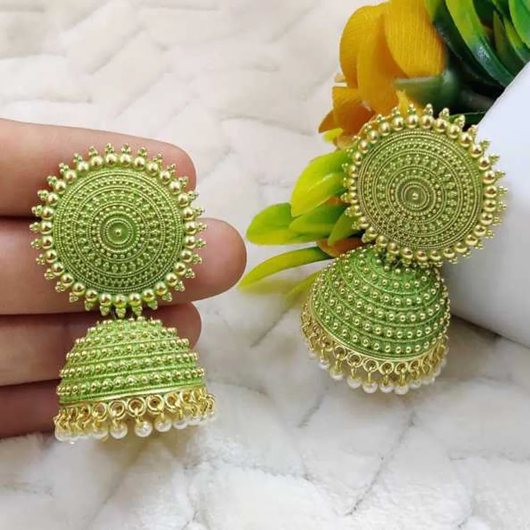 Combo of 2 Seagreen and Pink Pearls Dome Shape Jhumki