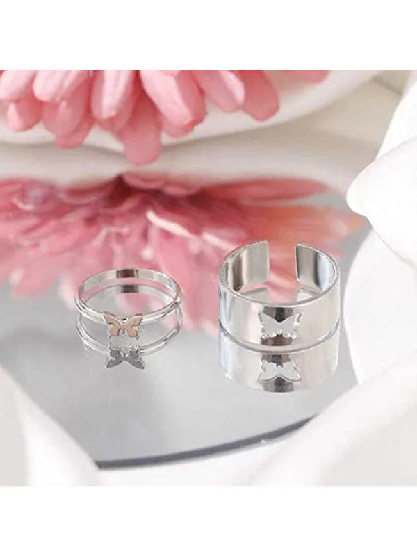 Combo of 2 Silver Plated Star and Butterfly Couple Ring