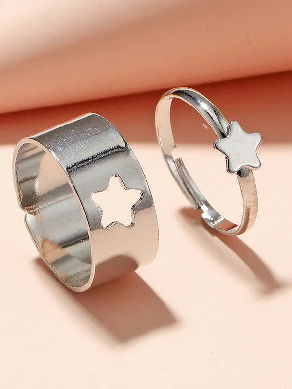 Combo of 2 Silver Plated Star and Butterfly Couple Ring