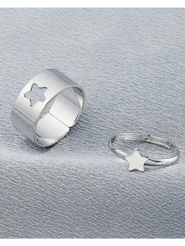Combo of 2 Silver Plated Star and Butterfly Couple Ring