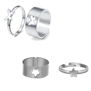 Combo of 2 Silver Plated Star and Butterfly Couple Ring