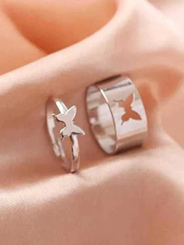 Combo of 2 Silver Plated Star and Butterfly Couple Ring