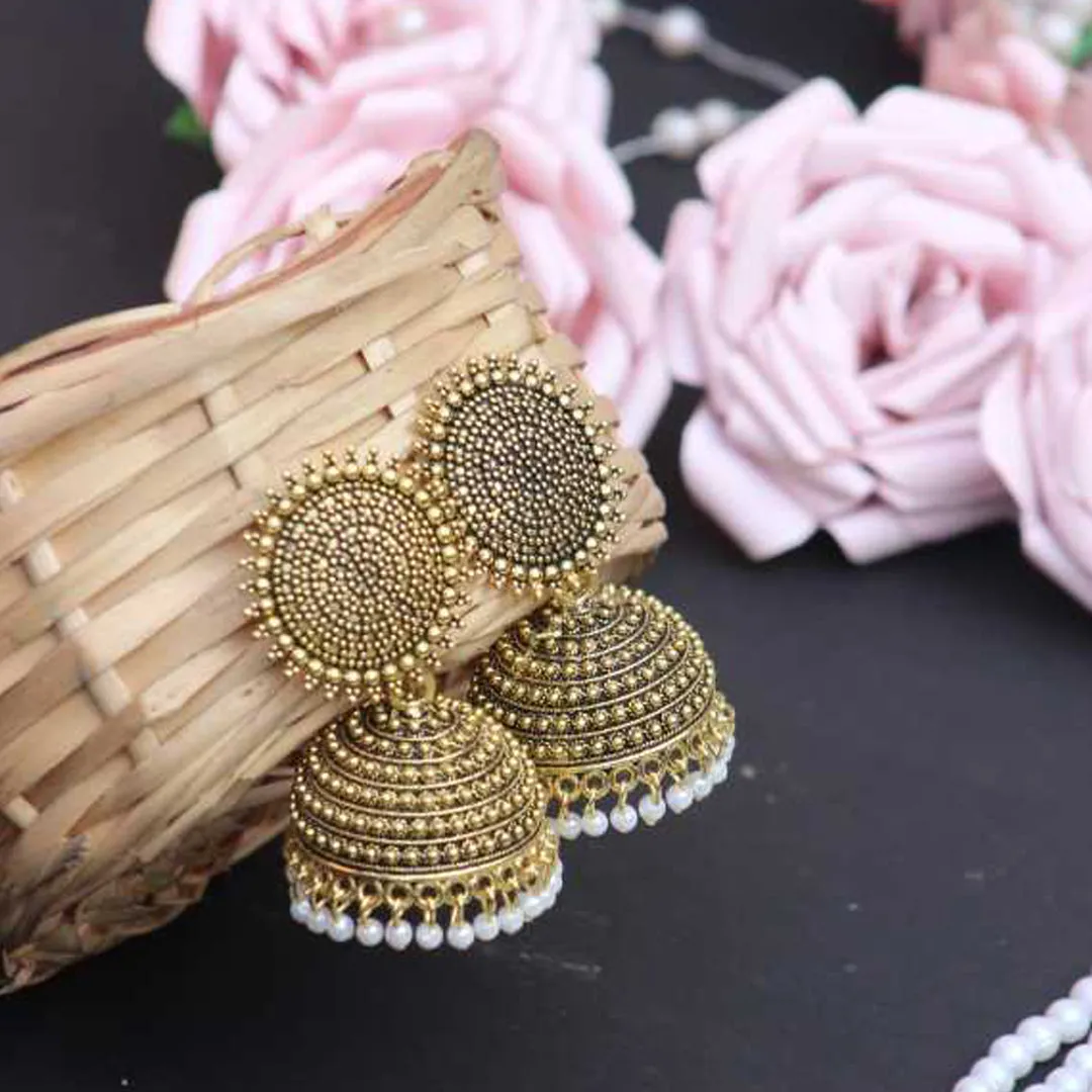 Combo of 2 White and Golden Pearls Dome Shape Jhumki