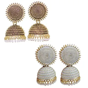 Combo of 2 White and Golden Pearls Dome Shape Jhumki