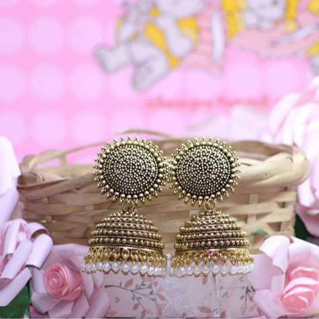 Combo of 2 White and Golden Pearls Dome Shape Jhumki