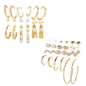 Combo of 21 Pair Pearl Stone Studs and Hoop Earrings