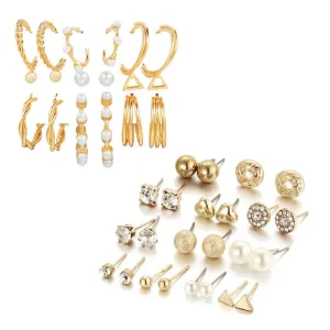 Combo of 21 Pair Studded Pearl Studs and Hoop Earrings