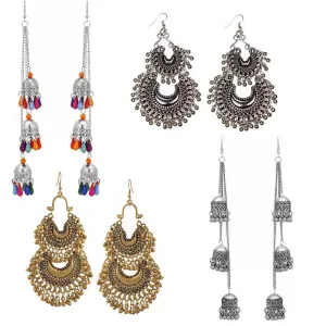 Combo of 4 Oxidized Layered Beads Hanging Jhumki