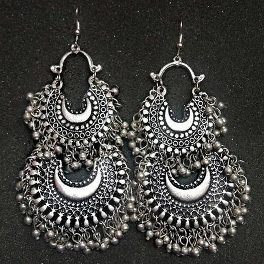 Combo of 4 Oxidized Layered Beads Hanging Jhumki