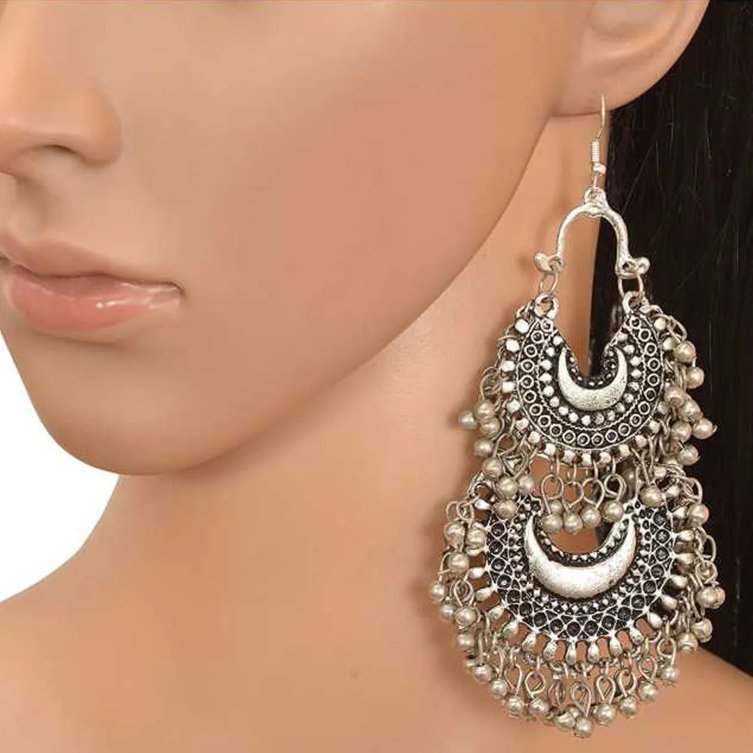 Combo of 4 Oxidized Layered Beads Hanging Jhumki