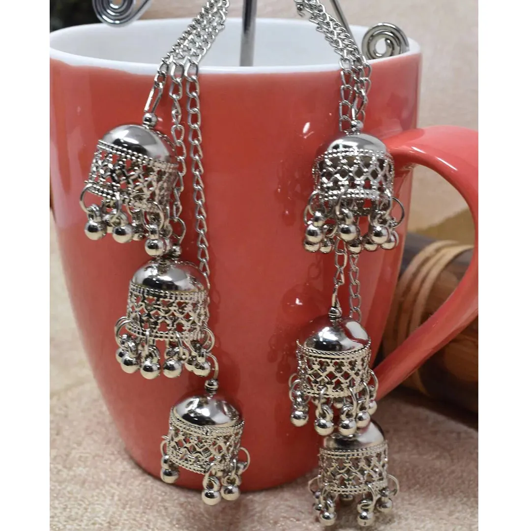 Combo of 4 Oxidized Layered Beads Hanging Jhumki