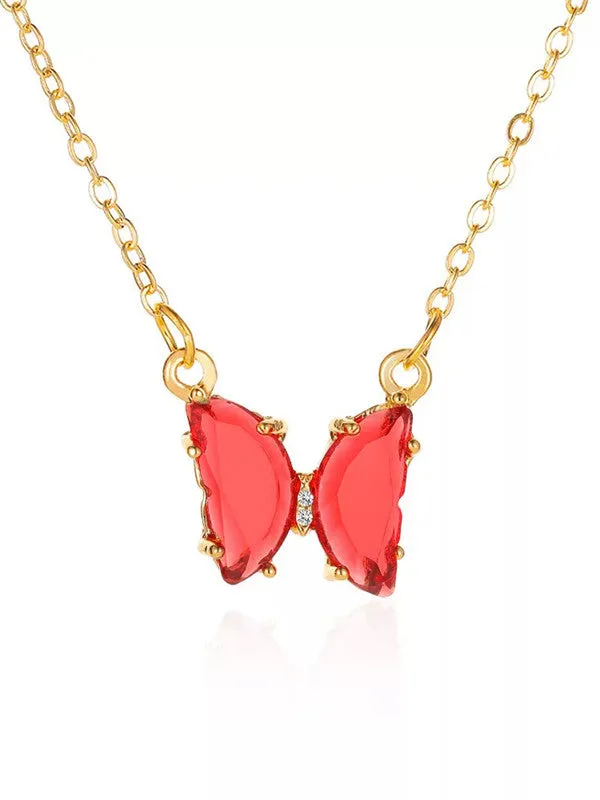 Combo of Red Crystal Butterfly Pendant With Ring