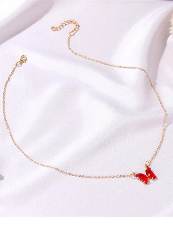 Combo of Red Crystal Butterfly Pendant With Ring
