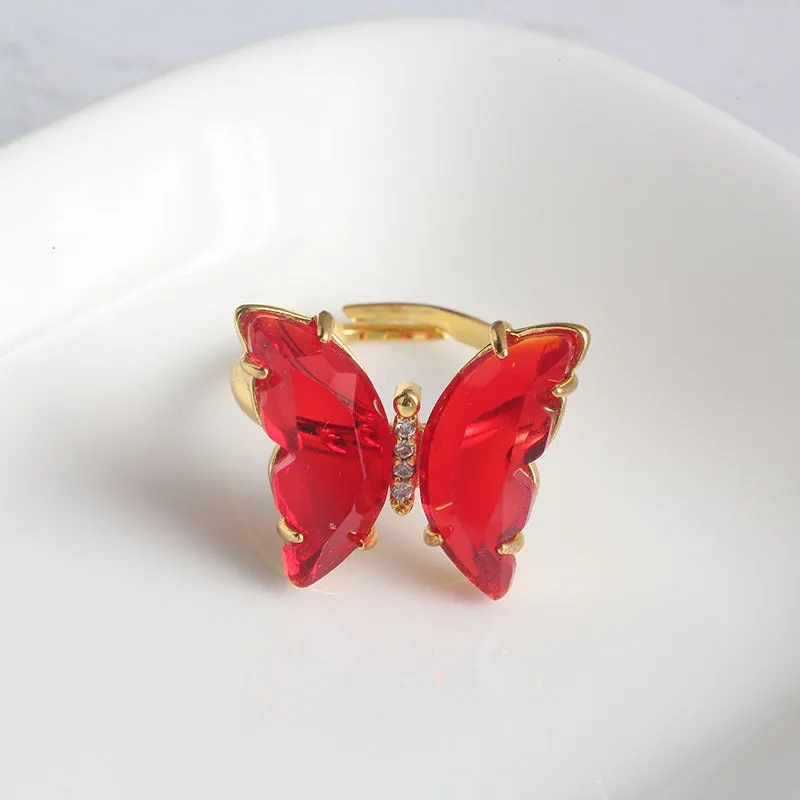 Combo of Red Crystal Butterfly Pendant With Ring