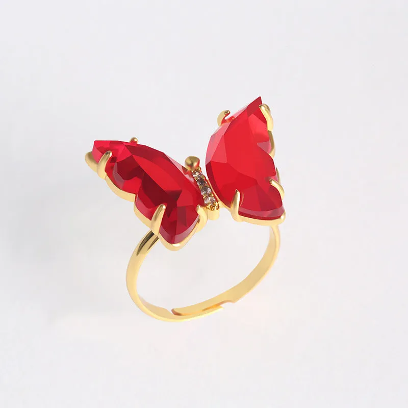 Combo of Red Crystal Butterfly Pendant With Ring