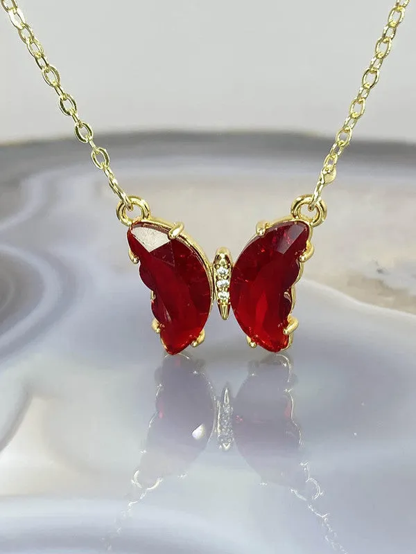 Combo of Red Crystal Butterfly Pendant With Ring