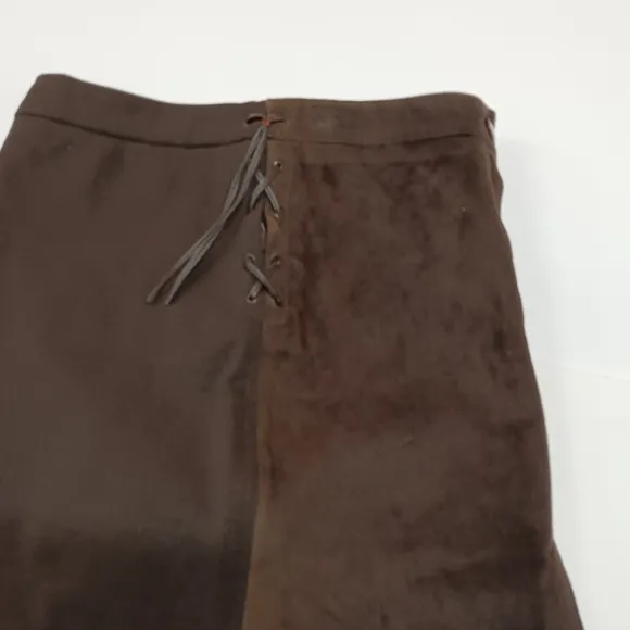 Confort Absolu Paris Brown Suede &amp; Stretch Leather High Waisted Skirt Size 2