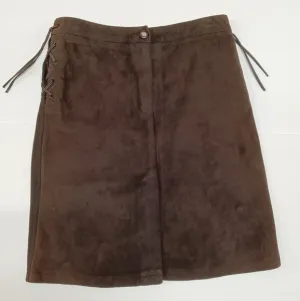 Confort Absolu Paris Brown Suede &amp; Stretch Leather High Waisted Skirt Size 2