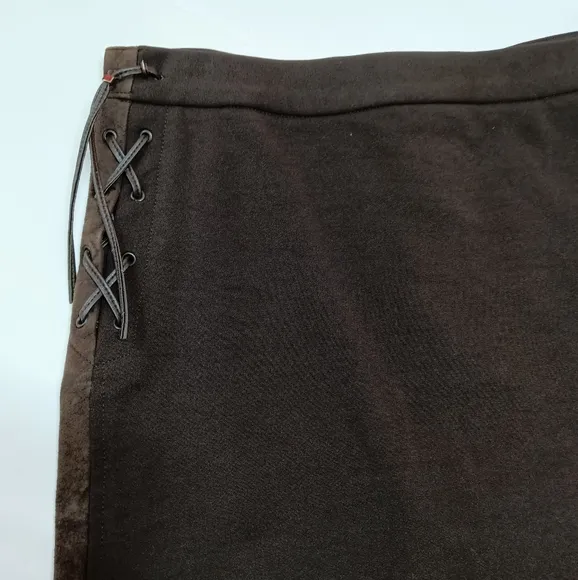 Confort Absolu Paris Brown Suede &amp; Stretch Leather High Waisted Skirt Size 2