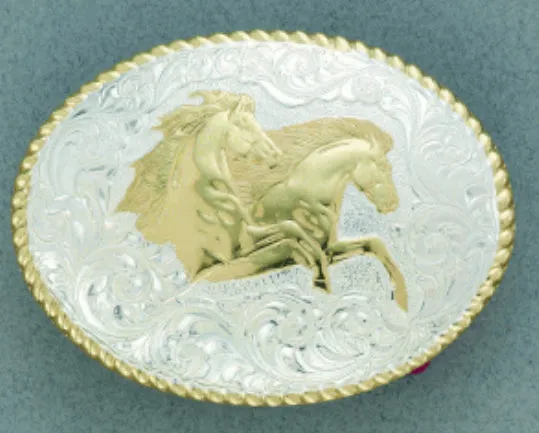 Crumrine Gold 2 Horse Running Belt Buckle