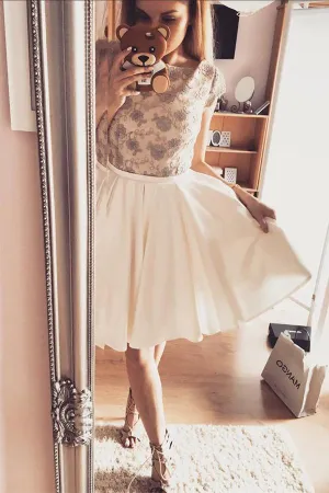 Cute Stylish A-Line Cap Sleeves Open Back Short Homecoming Dresses, MH268
