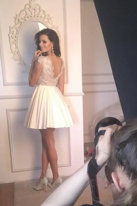 Cute Stylish A-Line Cap Sleeves Open Back Short Homecoming Dresses, MH268