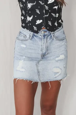 DEAL Cooler Than The Average Denim Distressed Mini Skirt