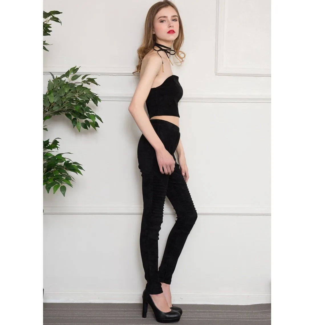 Elastic Suede Pants