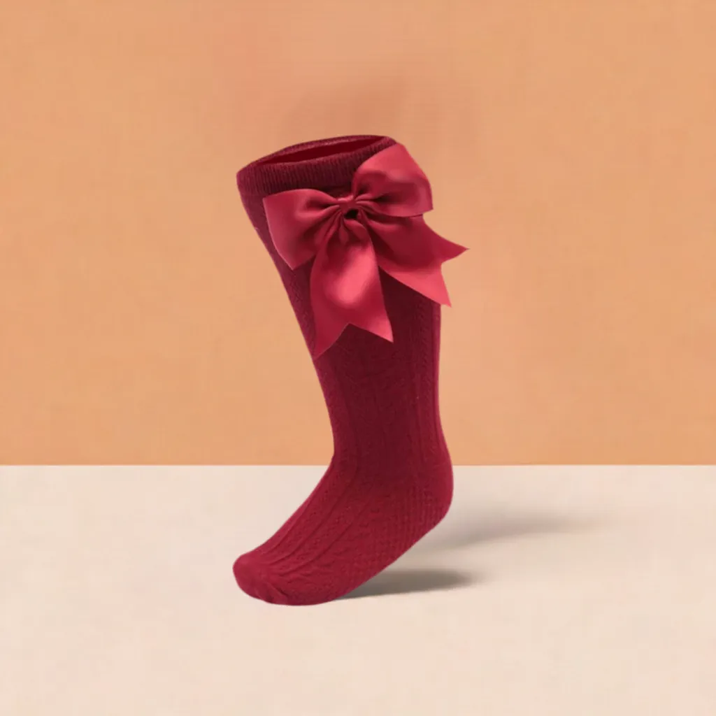 Elegance Burgundy Bow Socks
