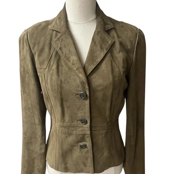 Elements by Vakko buttery soft suede mossy green tailored jacket in size medium