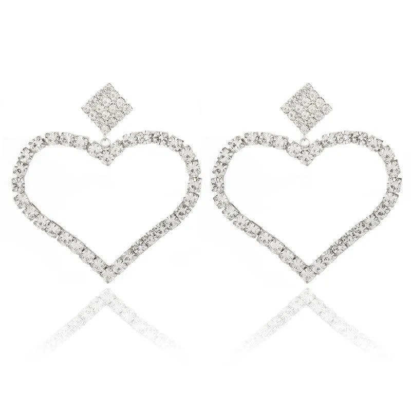 Embellished Silver Studded Heart Stud Earrings