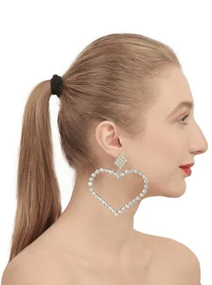 Embellished Silver Studded Heart Stud Earrings