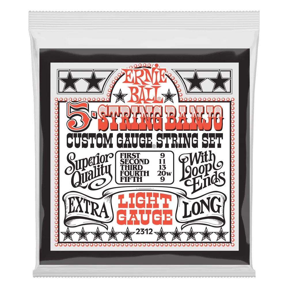 Ernie Ball Light 5-String Loop End Stainless Steel Banjo Guitar Strings, 9-9 Gauge